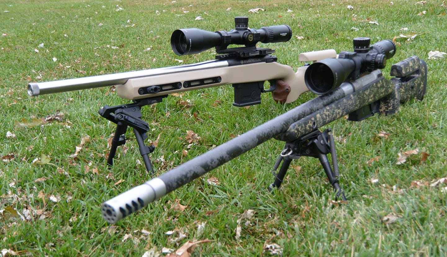 Athlon Ares BTR 4.5-27x50mm on Mesa Precison Arms Crux rifle (front) with Midas TAC 6-24x50mm on Kelbly Atlas tactical (rear)