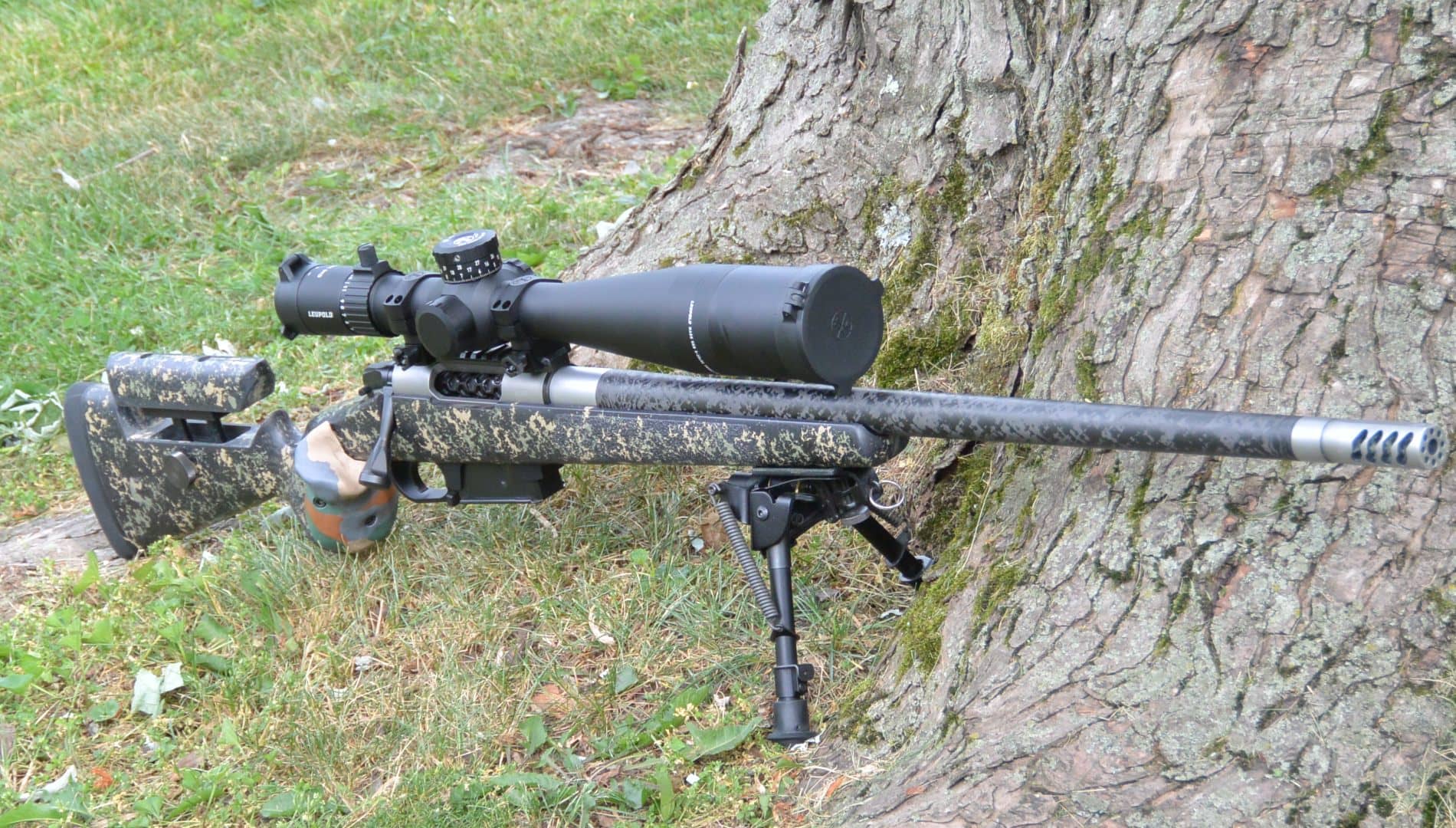 An excellent lightweight hunting setup with the Leupold Mark 5HD 5-25x56 sitting atop the Mesa Precision Arms Crux test rifle from a couple years ago in the McMillan Carbon Game Warden stock